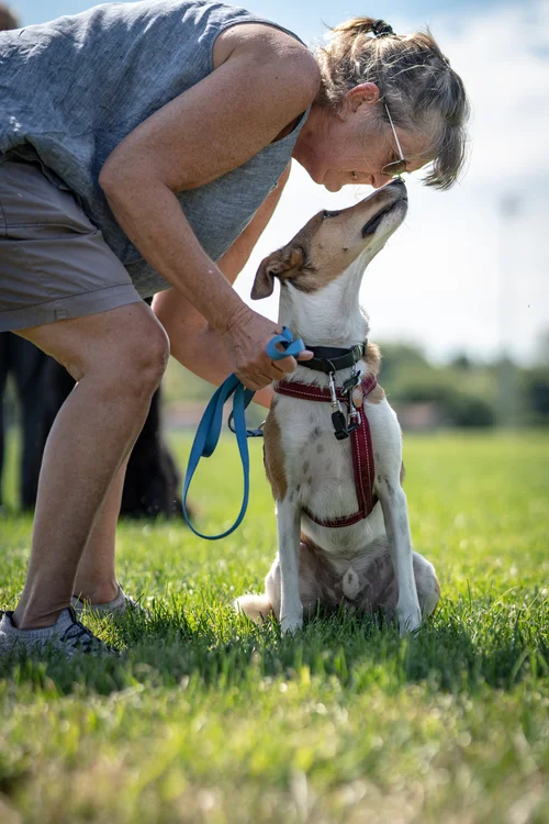 Client sharing a tender moment with their dog
